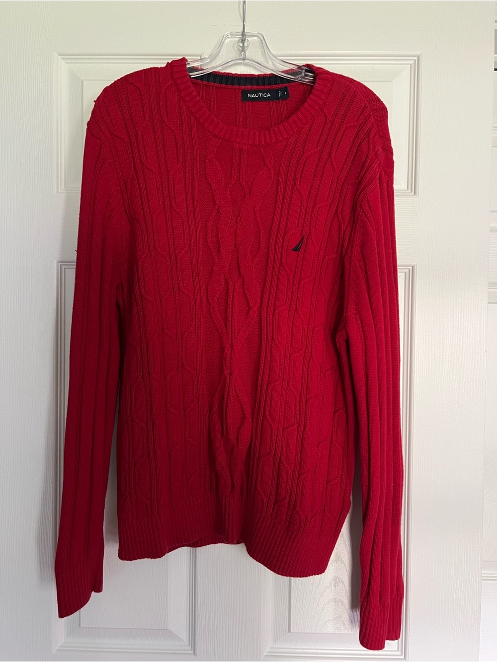 Nautica Red Cable-Knit Crewneck Sweater